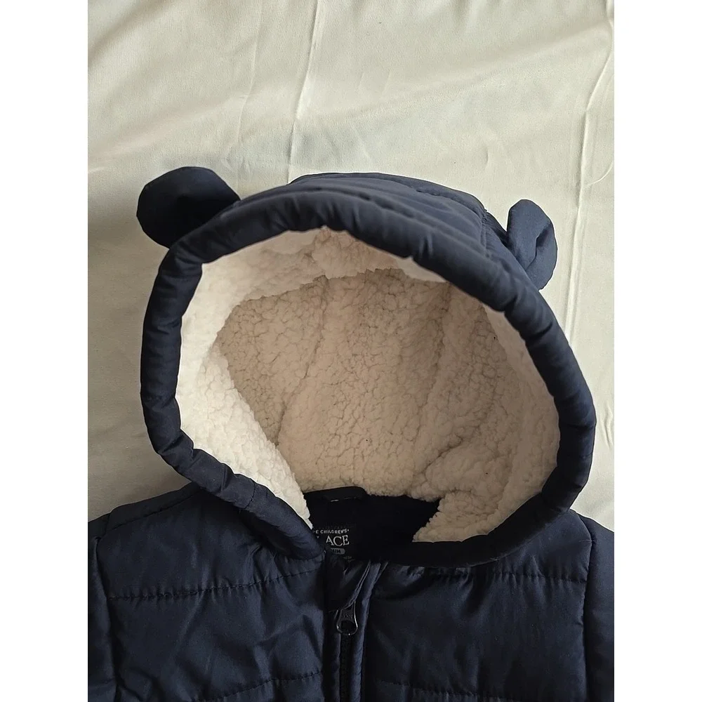 NWOT New THE CHILDREN'S PLACE Baby Blue‎ Infant Snowsuit 6-9 Months Bear Hood